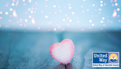 blue background with small pink heart